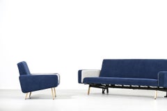 Set di divano letto e coppia di poltrone Pierre Guariche per Airborne French Design