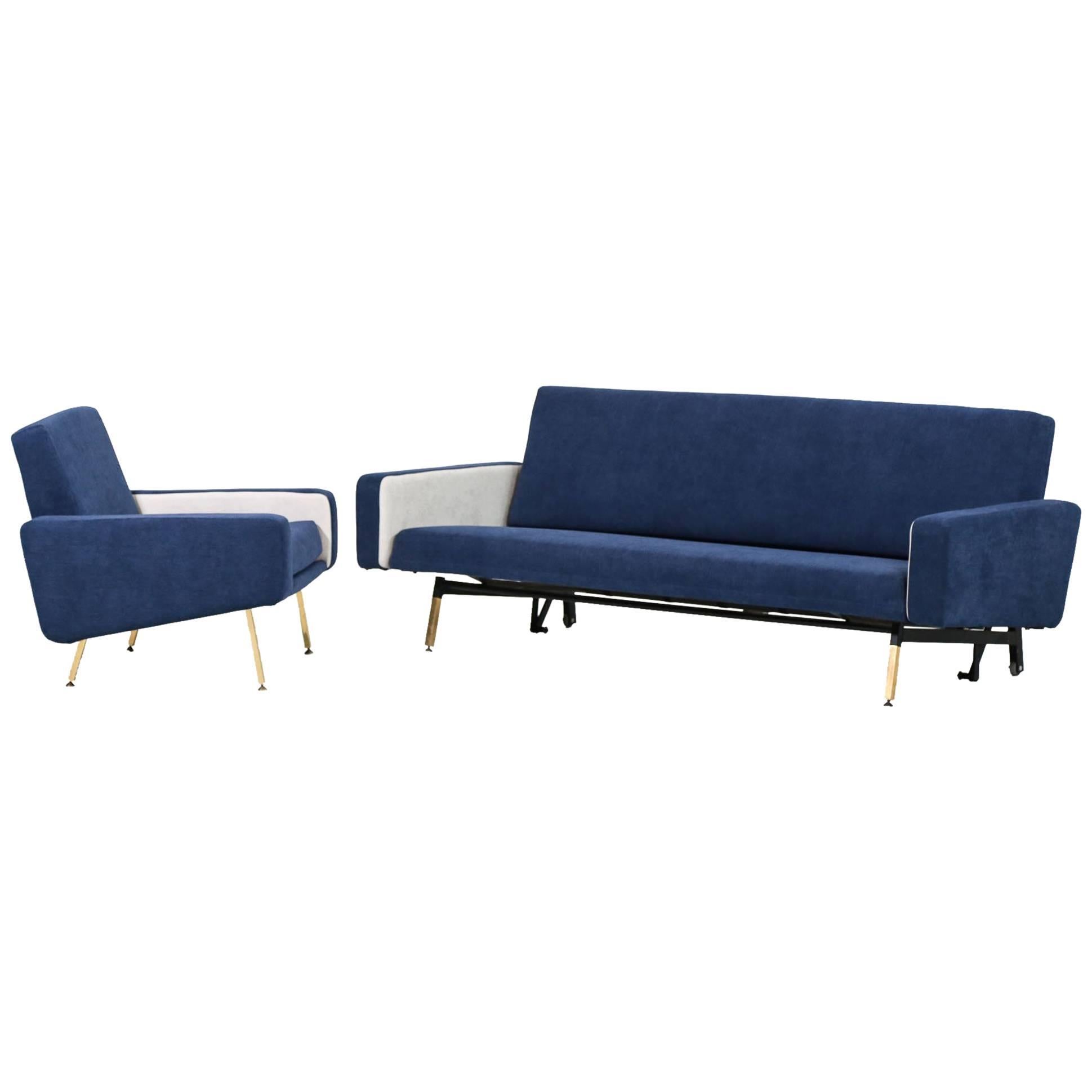 Set of Pierre Guariche Sofa Bed and Pair of Armchairs for Airborne French Design For Sale