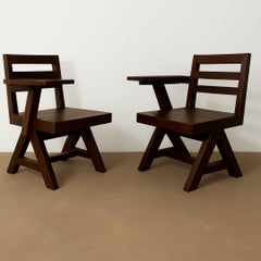 Set of Pierre Jeanneret slatted PJ-SI-26-C Writing Chairs, Chandigarh, 1960