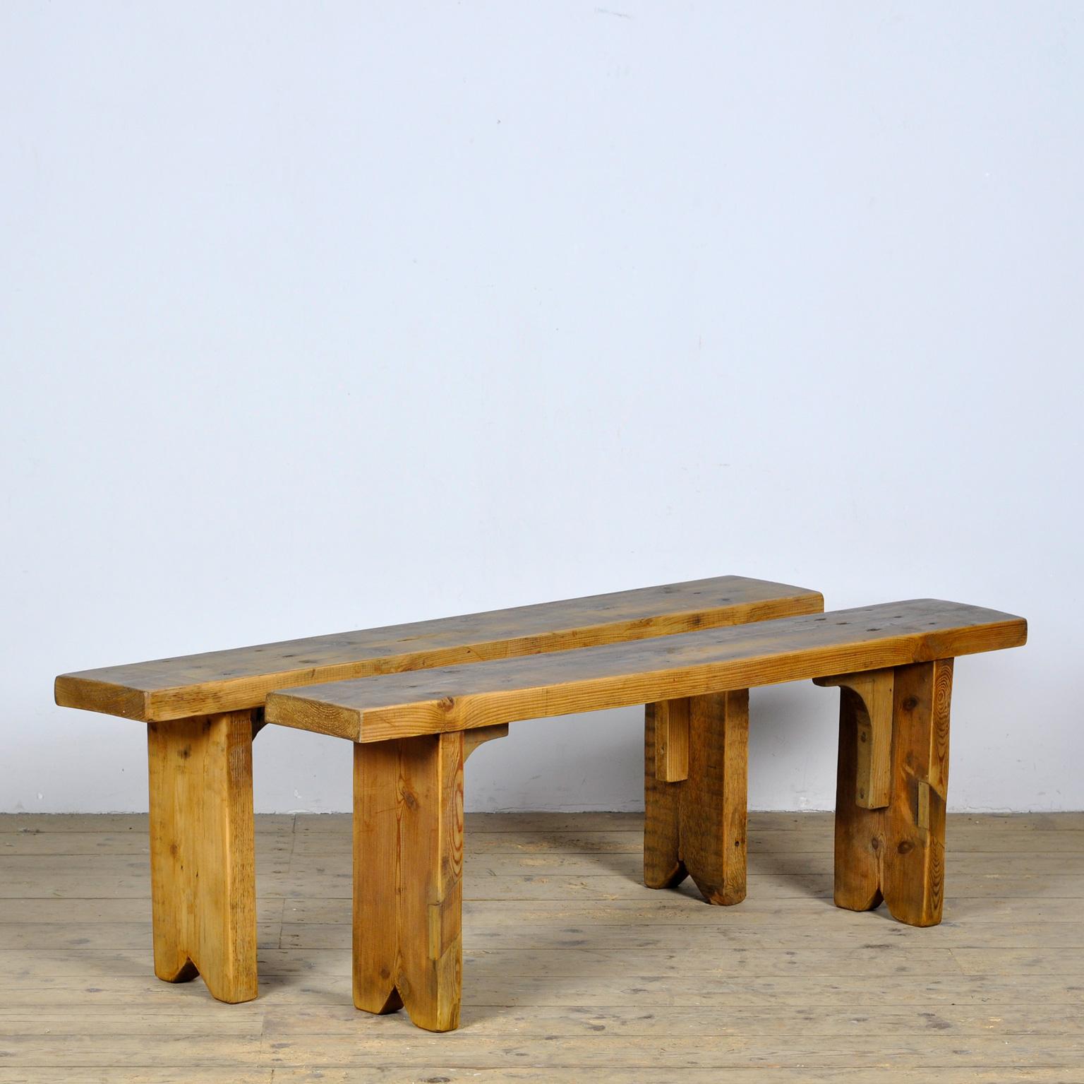 Set of pine benches, circa 1960. The benches were made in a simple but elegant manner.