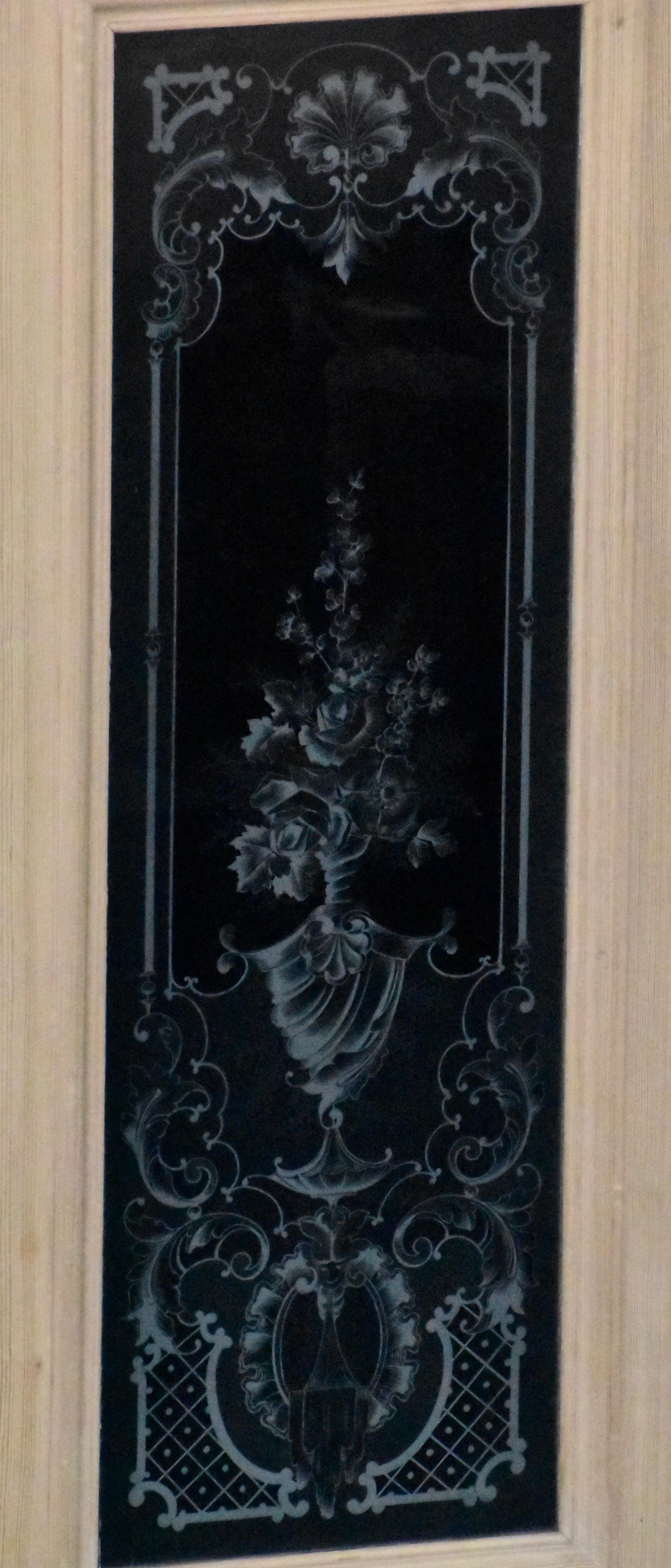 Louis XV Set of Pine Etched Glass Doors, circa 1900 For Sale