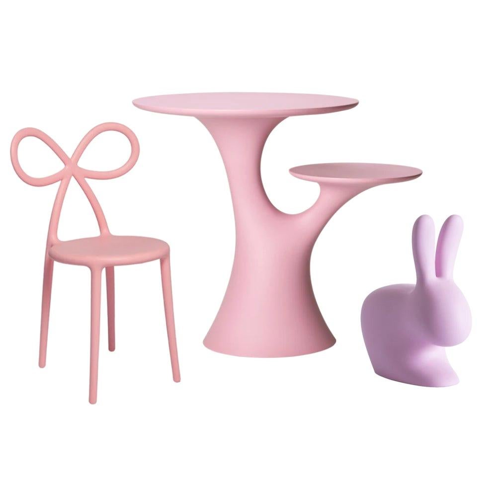 Set aus rosa Kaninchenstuhl und Tisch mit rosa Schleifenstuhl, hergestellt in Italien