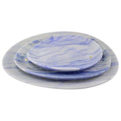 Plates Platters Serveware Set of 3 Blue Azul Macaubas Marble Hand-carved Italy