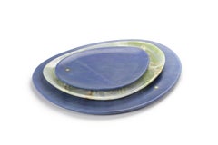 Plates Platter Serveware Set Green Onyx Blue Azul Marble Hand-carved Collectible