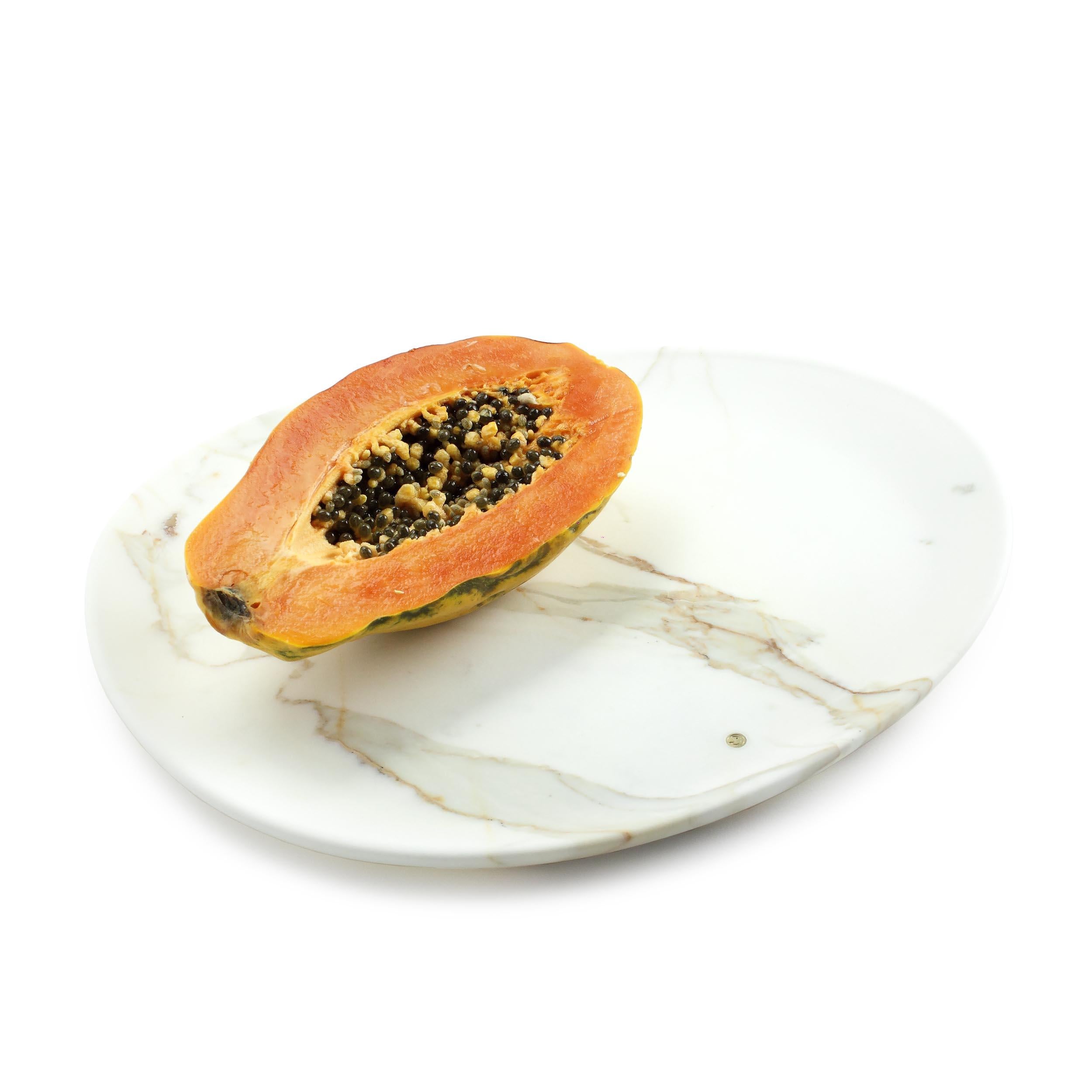Servierplatten Serviergeschirr-Set aus 3 orangefarbenen Bernstein-, Onyx- und weißem Marmor, handgeschnitzt im Angebot 1