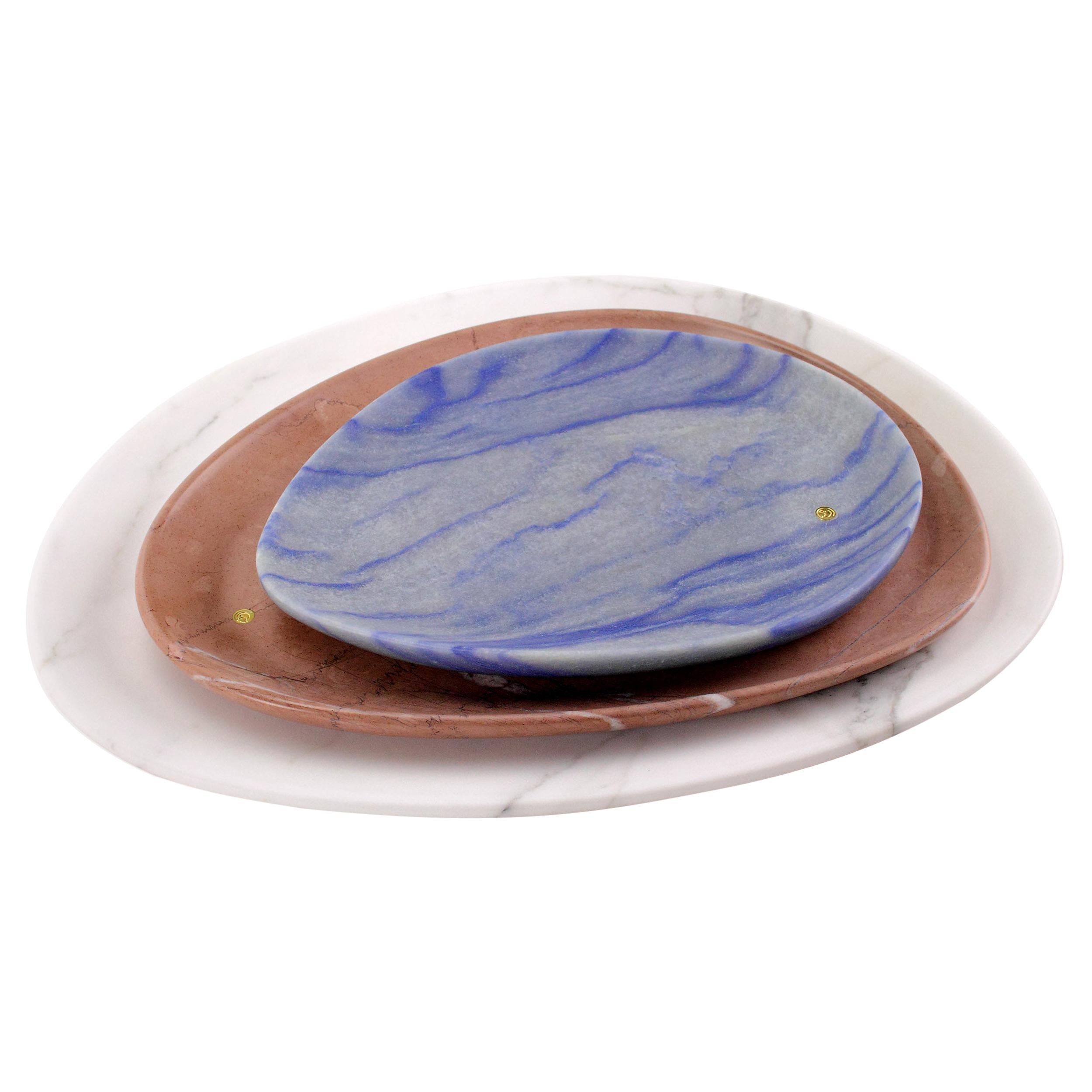 Set di piatti da portata Blu Bianco Rosa Marmo da collezione Design Italia