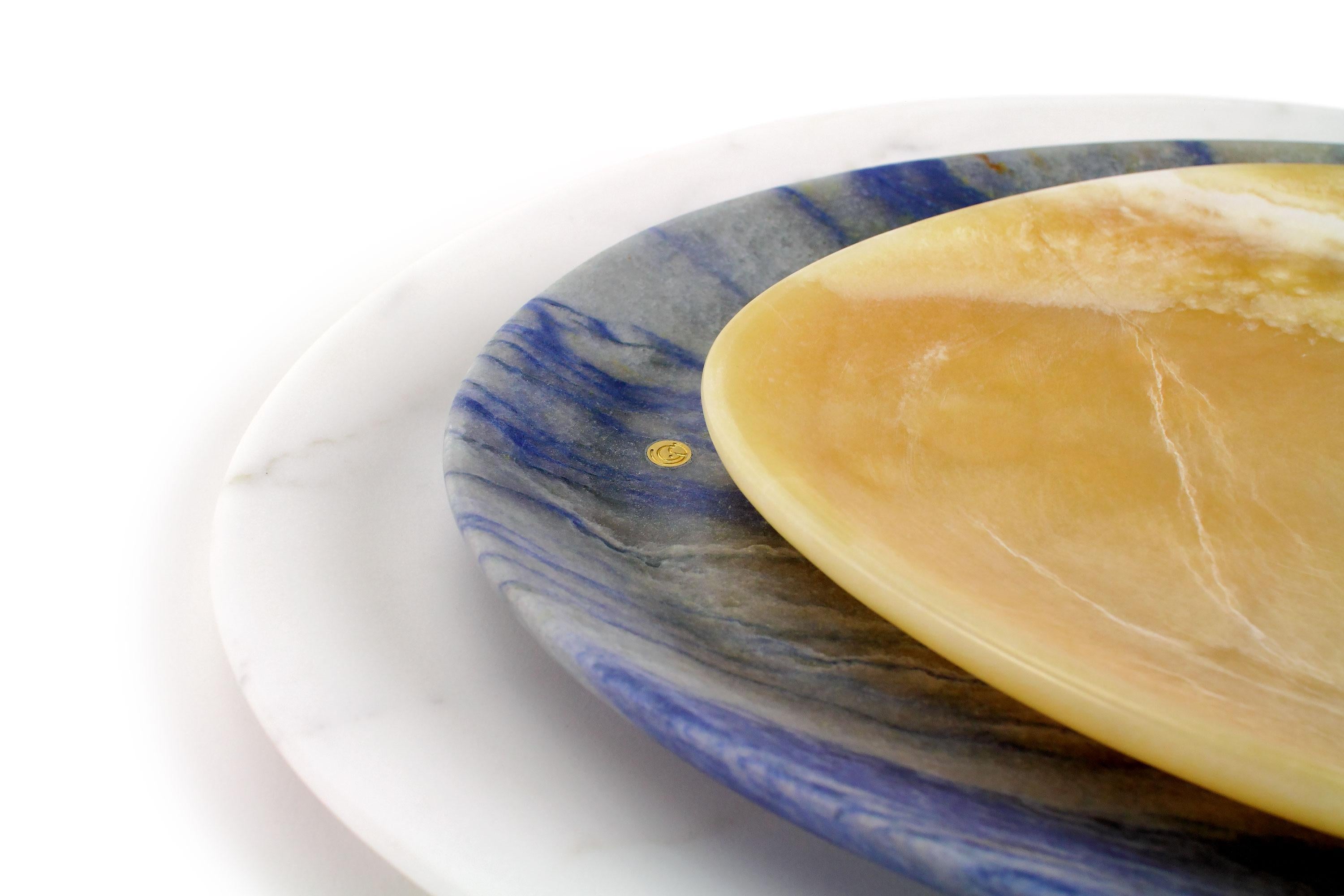 Platos Bandejas Vajilla Naranja Ónix Azul Blanco Mármol Tallado a Mano Italiano en venta