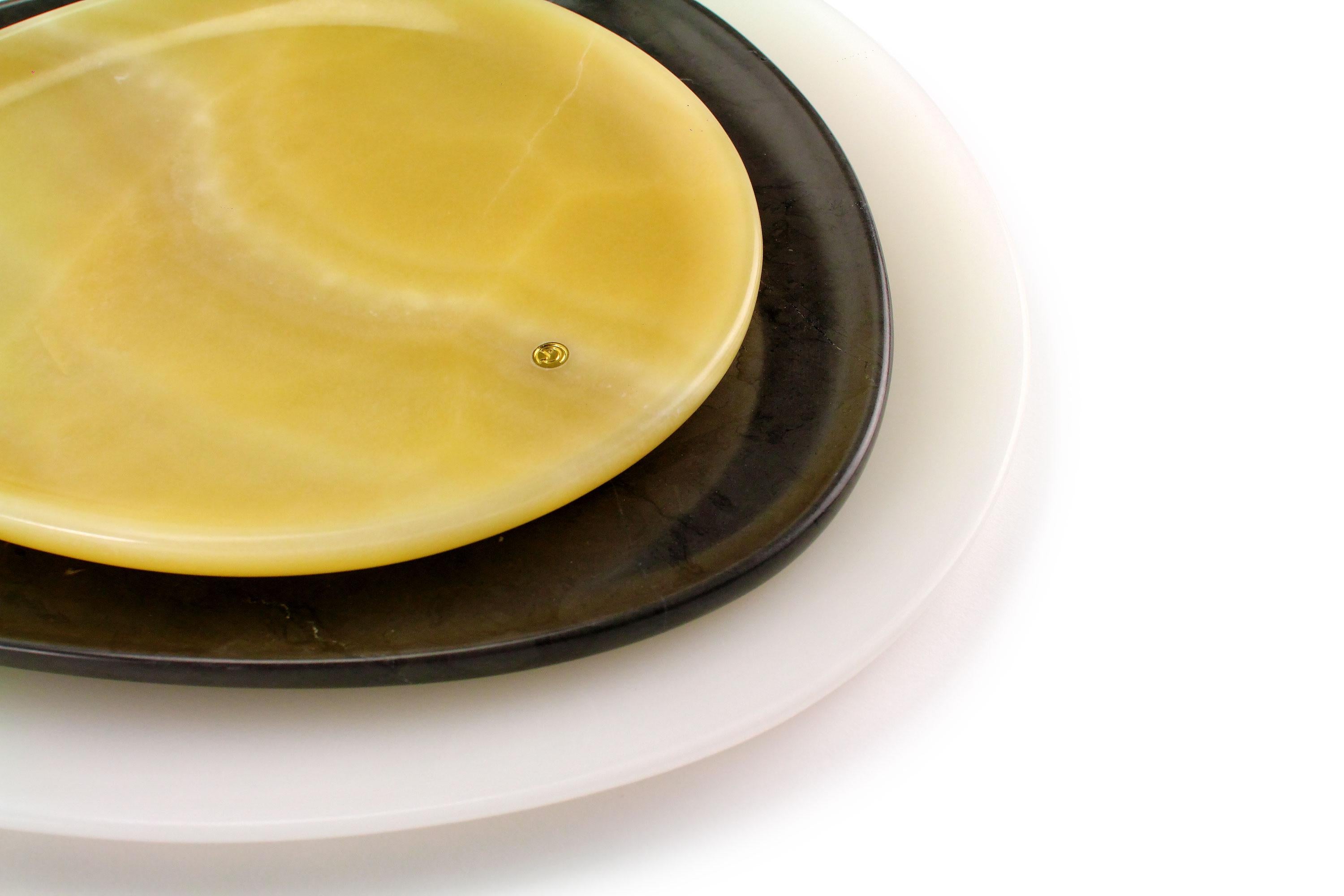 Platos Bandejas Vajilla Naranja Blanco Ónice Gris Piedra Mármol Tallado a Mano Moderno en venta