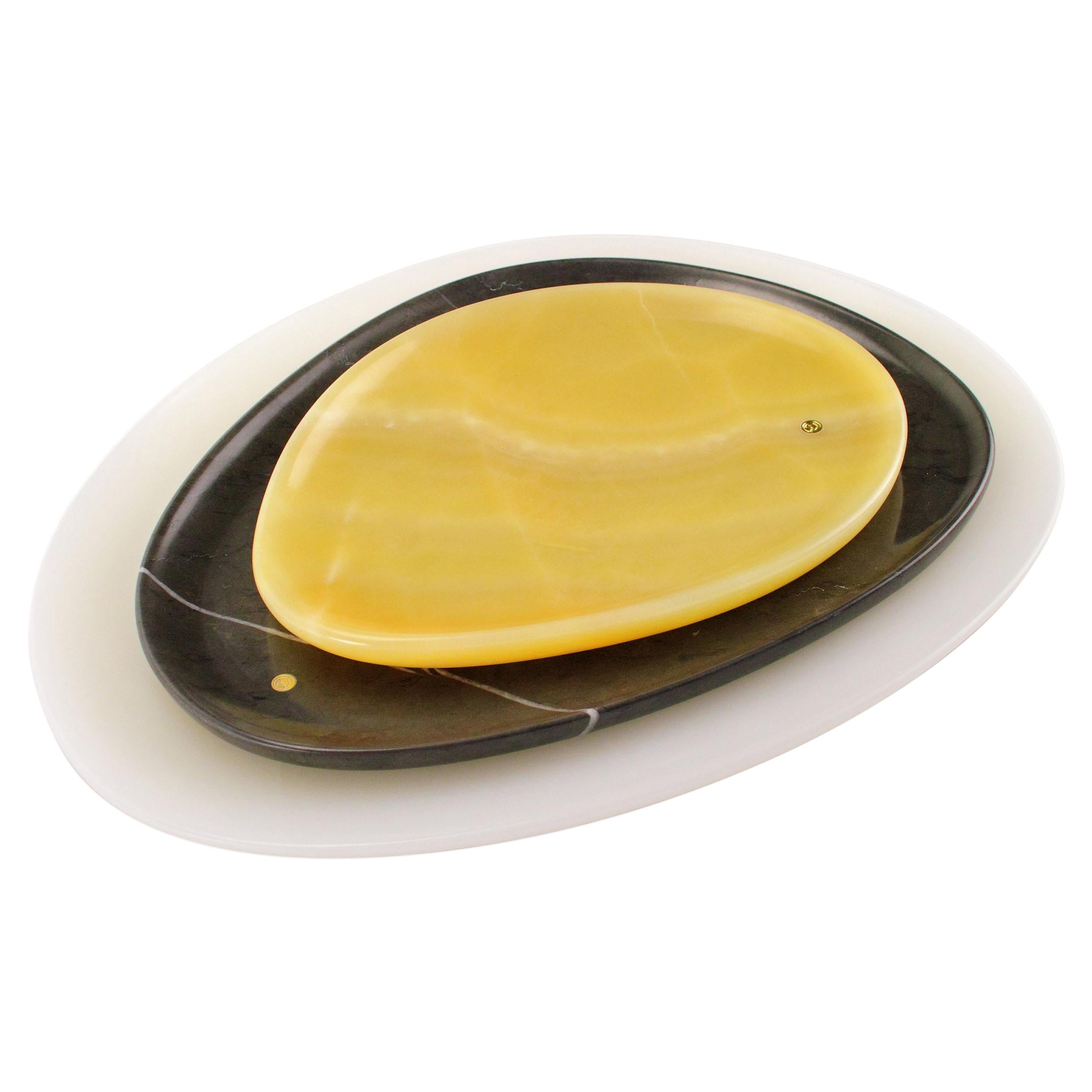 Plates Platters Serveware Set Orange White Onyx Grey Stone Marble Hand-carved For Sale