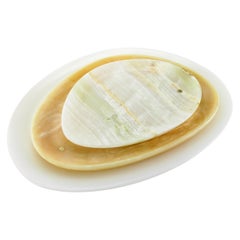 Plates Platters Serveware Set Green Orange White Onyx Marble Hand-carved Italy