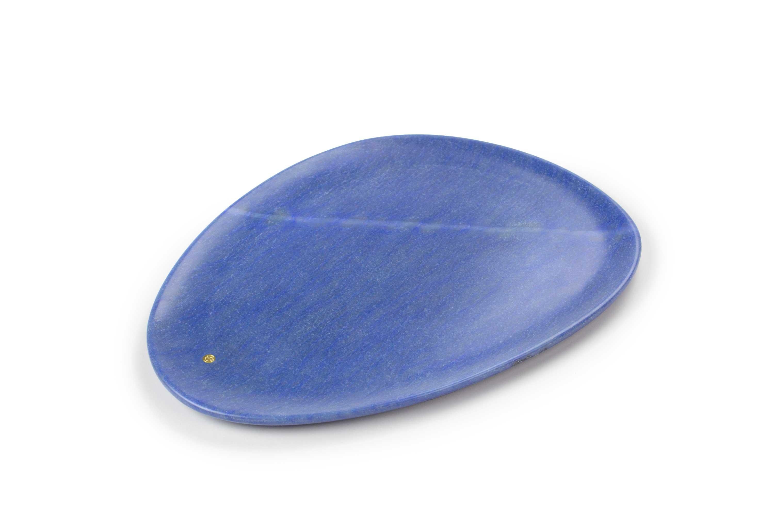 Italian Plates Platters Serveware Set of 3 Blue Azul Marble Collectible Hand-carved For Sale