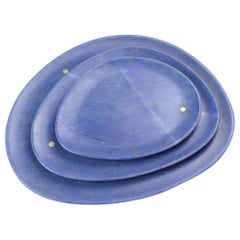 Plates Platters Serveware Set of 3 Blue Azul Marble Collectible Hand-carved