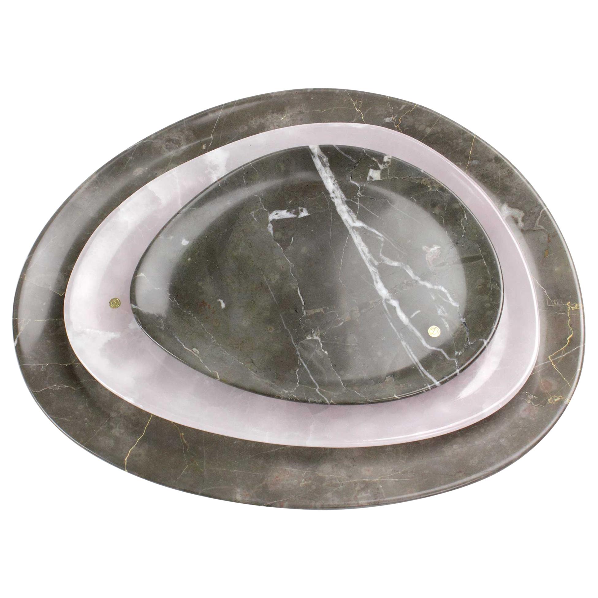Set di piatti da portata Onice Rosa Marble Imperial Grigio Scolpito a mano Italia in vendita