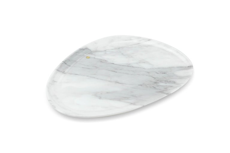 Hand-Carved Plates Serveware Platters Black Marquina White Statuary Marble Handmade Italy For Sale