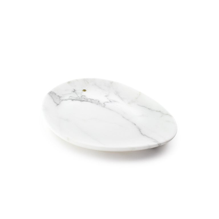 Contemporary Plates Platters Serveware Set of 3 White Statuary Marble Collectible Design For Sale