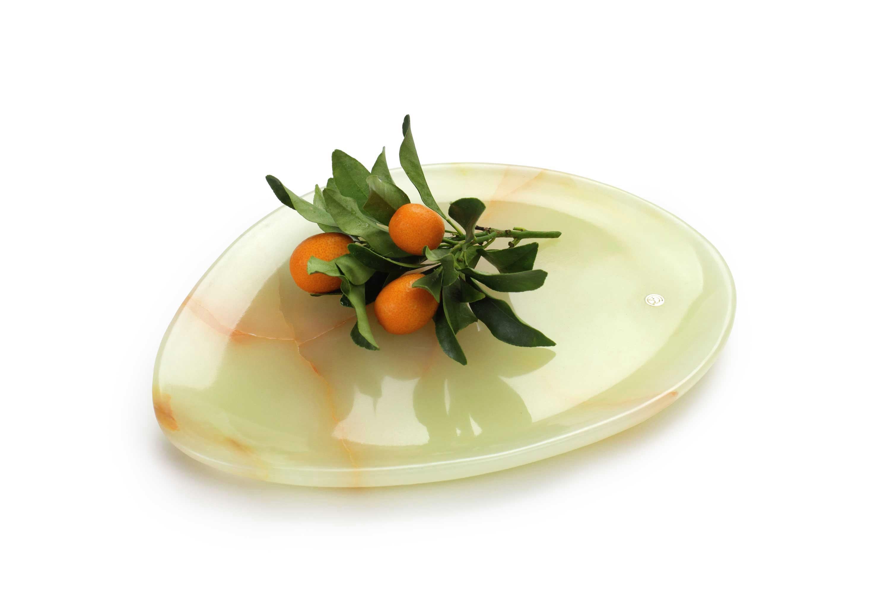 Modern Plates Platters Serveware Set Solid Green Onyx Ming Marble Hand-carved Italy For Sale