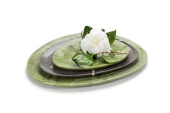 Plates Platter Serveware Set Green and Grey Marble Hand-carved Collectible Italy