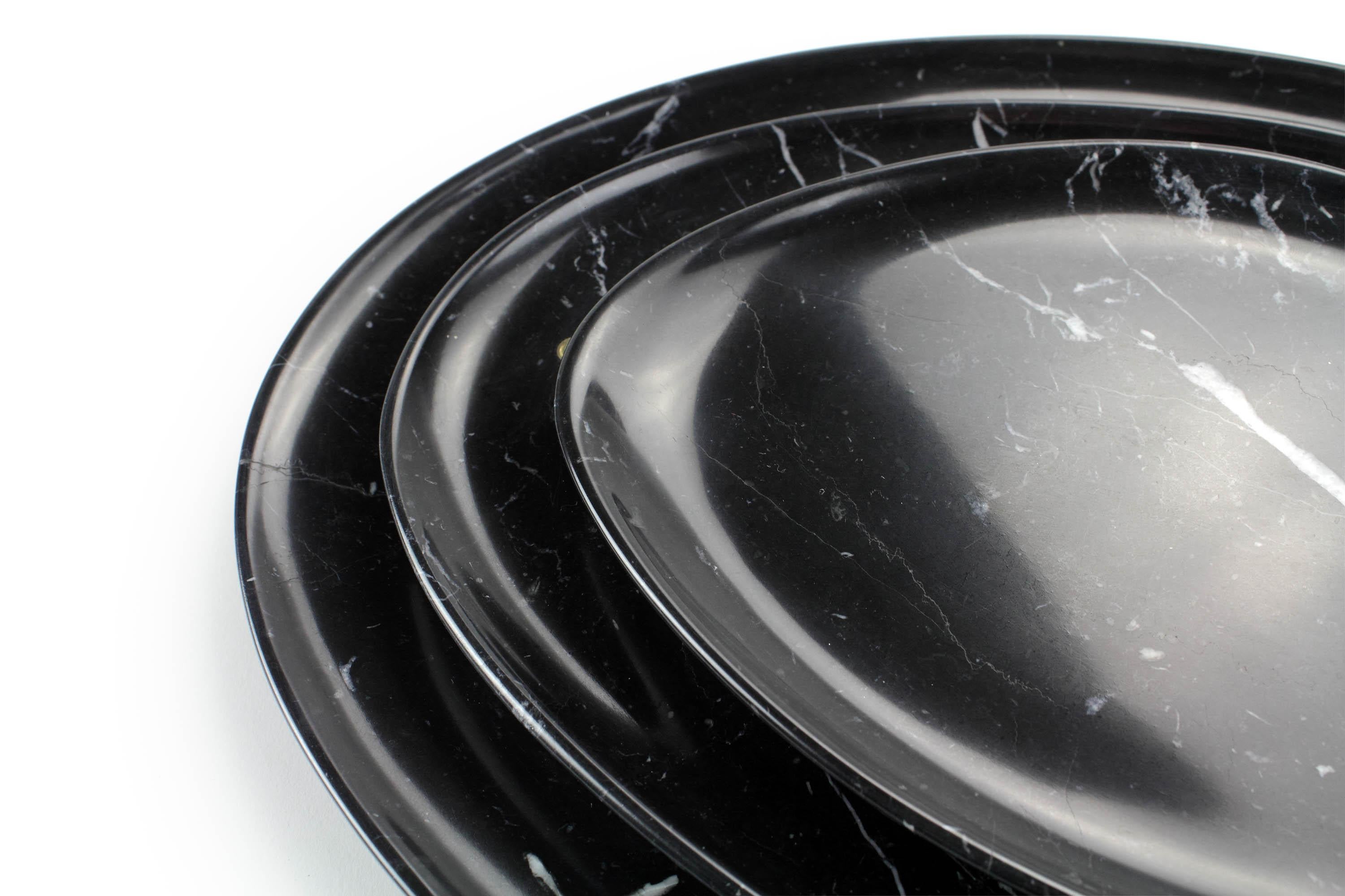 Moderne Assiettes Plateaux Service Set Black Marquina Marble Collectible Handmade Italy en vente