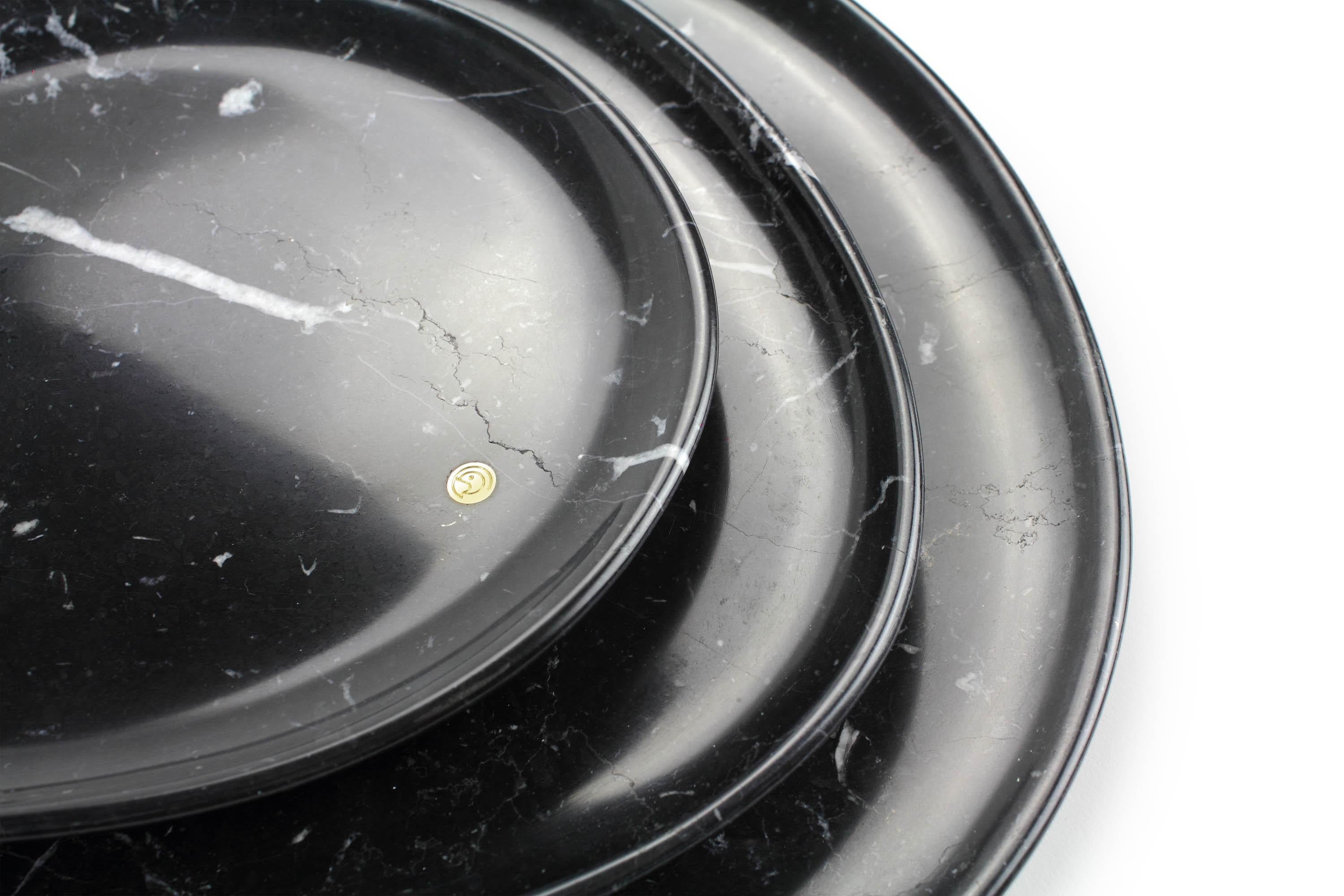 Italian Plates Platters Serveware Set Black Marquina Marble Collectible Handmade Italy For Sale