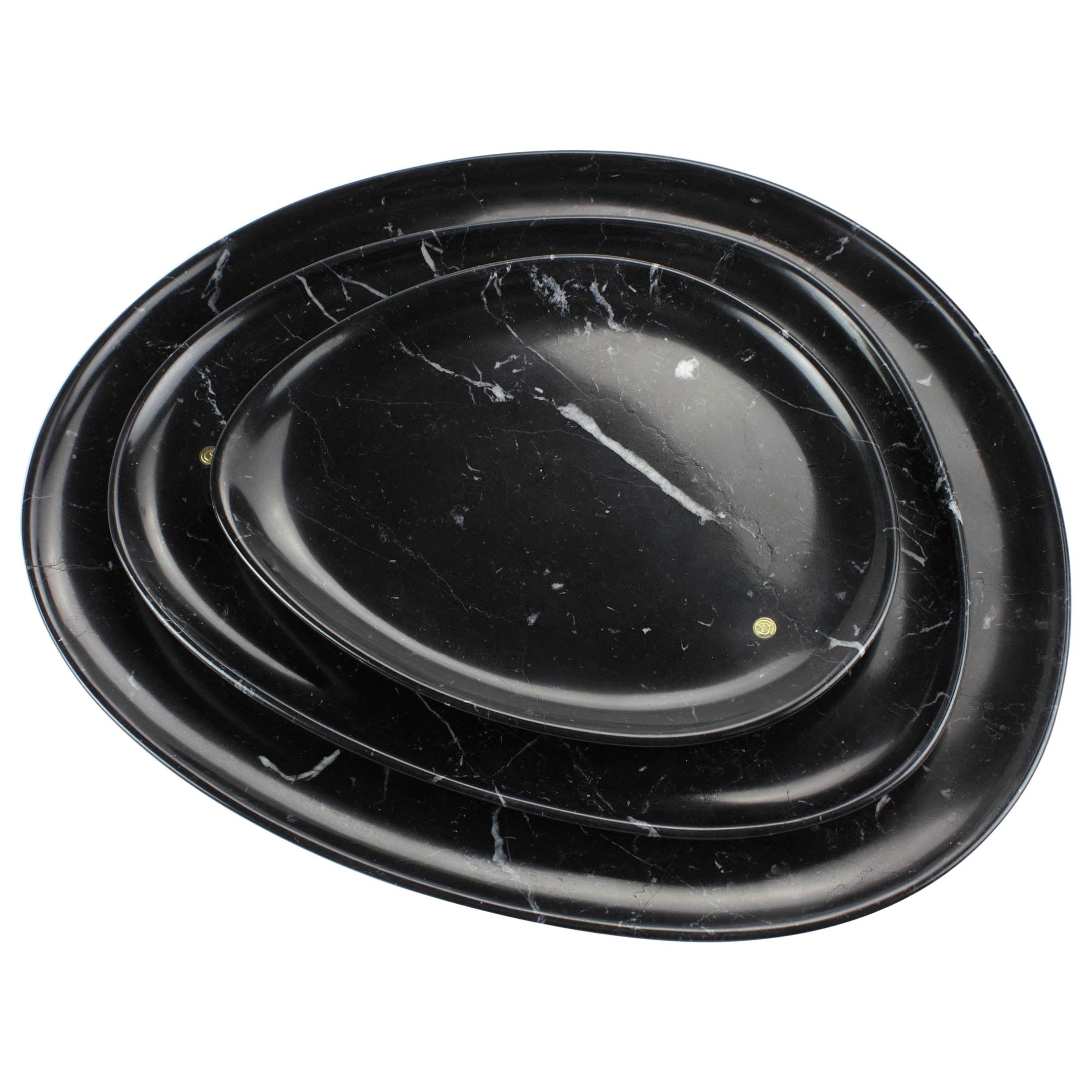 Plates Platters Serveware Set Black Marquina Marble Collectible Handmade Italy