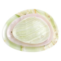 Plates Platters Serveware Set Solid Pink Green Onyx Marble Hand-carved Italy