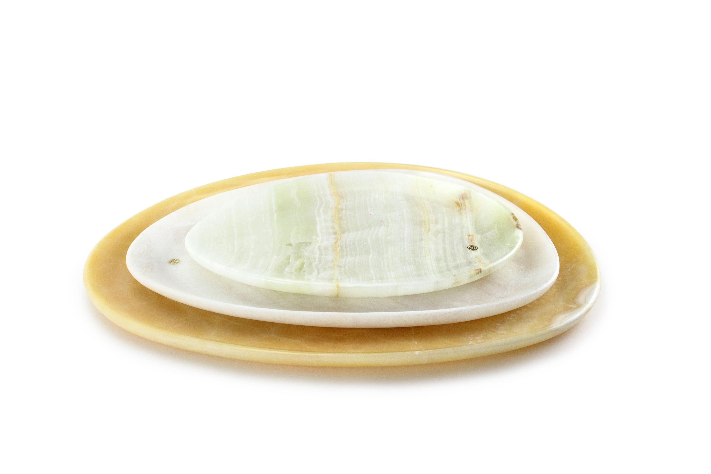 Italian Plates Platters Serveware Solid Green White Orange Onyx Marble Hand-carved Italy For Sale