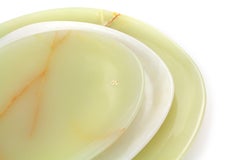 Set Plate Platters Serveware Solid Green White Onyx Marble Hand-carved Italy