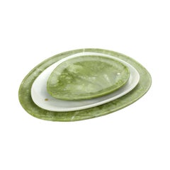 Plates Platters Serveware Set of 3 Green Marble White Onyx Hand-carved Italy