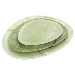Plates Platters Serveware Set Solid Green Onyx Ming Marble Hand-carved Italy