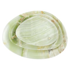 Plates Platters Serveware Set of 3 Solid Green Onyx Marble Hand-carved Italy