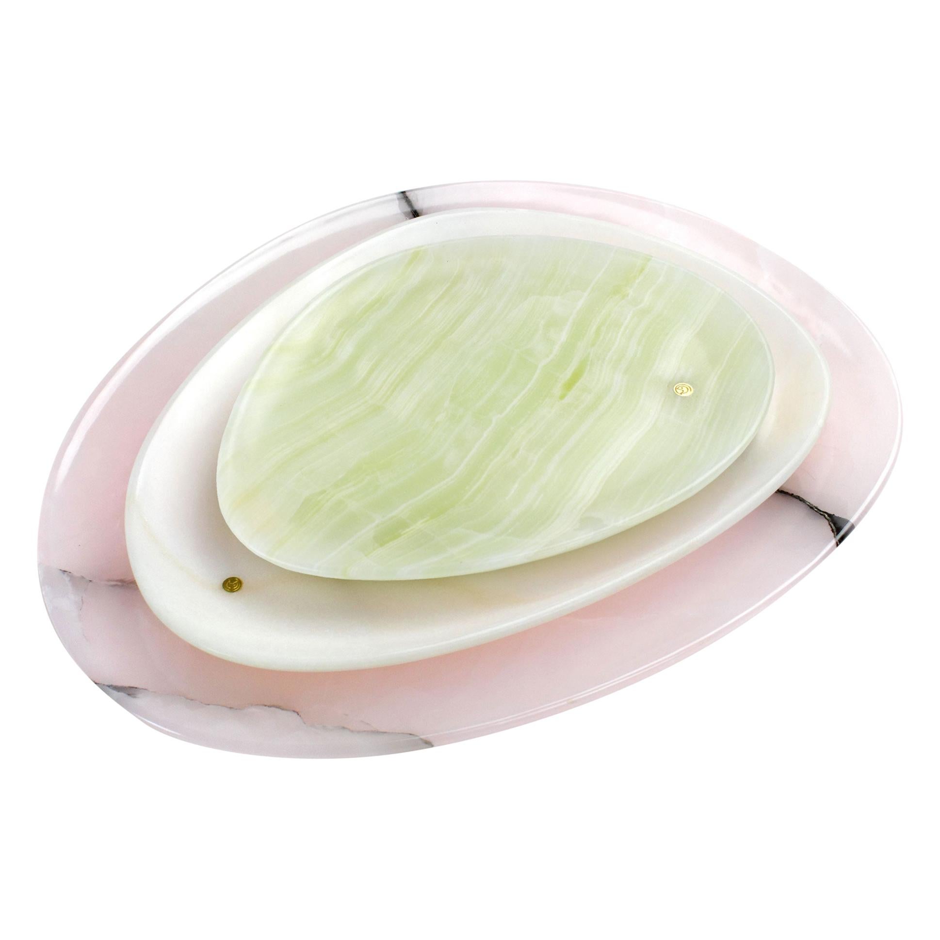 Plates Platters Serveware Solid Pink White Green Onyx Marble Hand-carved Italy For Sale