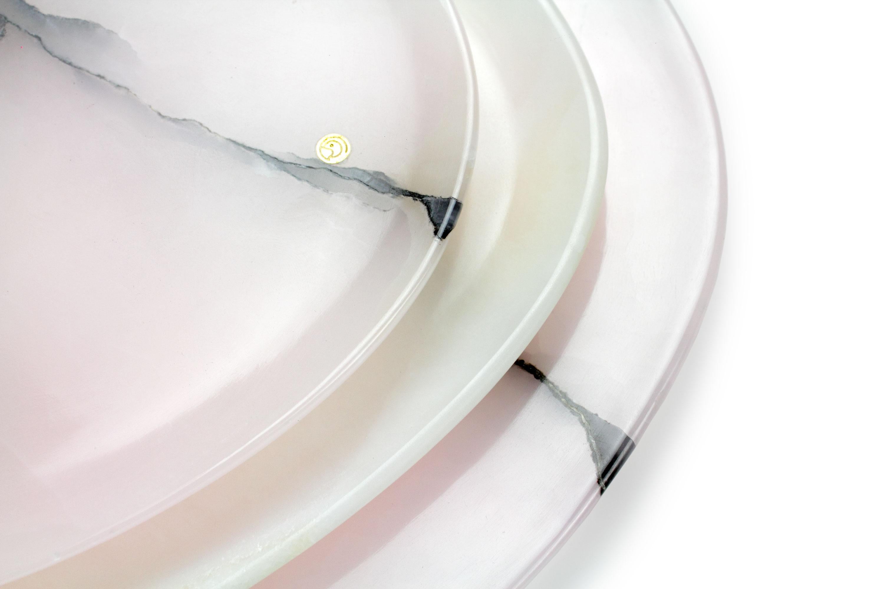 Platos Bandejas Vajilla Mármol Sólido Rosa Blanco Ónice Tallado a Mano Italia Moderno en venta