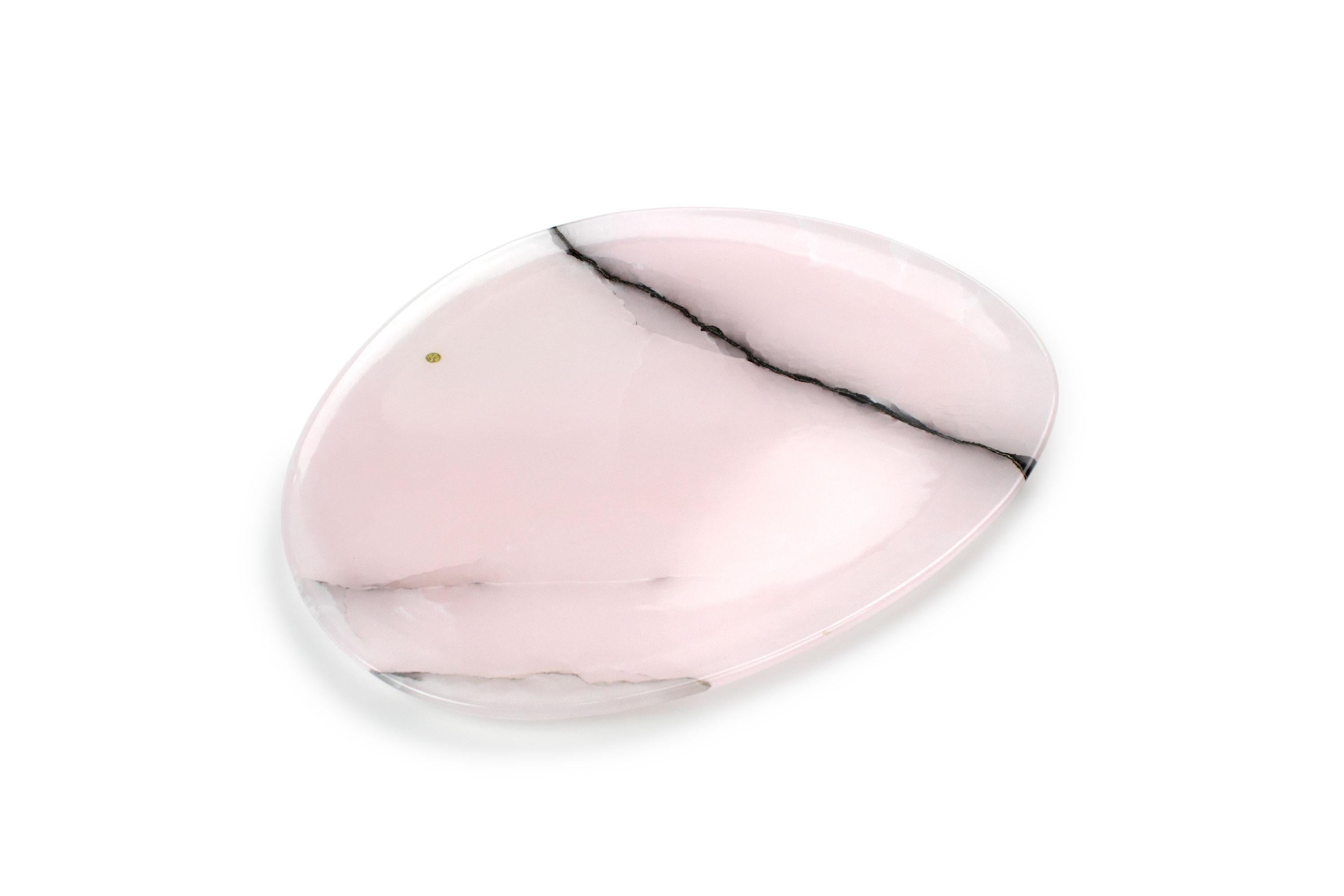Hand-Carved Plates Platters Serveware Set Solid Pink White Onyx Marble Hand-carved Italy For Sale