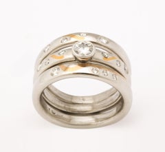 Set of 3 Platinum Stacking Bands with Diamonds Signed Dinh Vin Paris