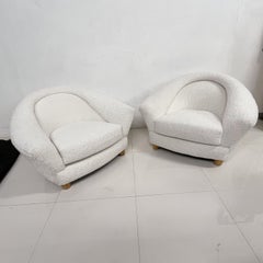 1970s Modern French Plush Polar Bear White Lounge Chairs