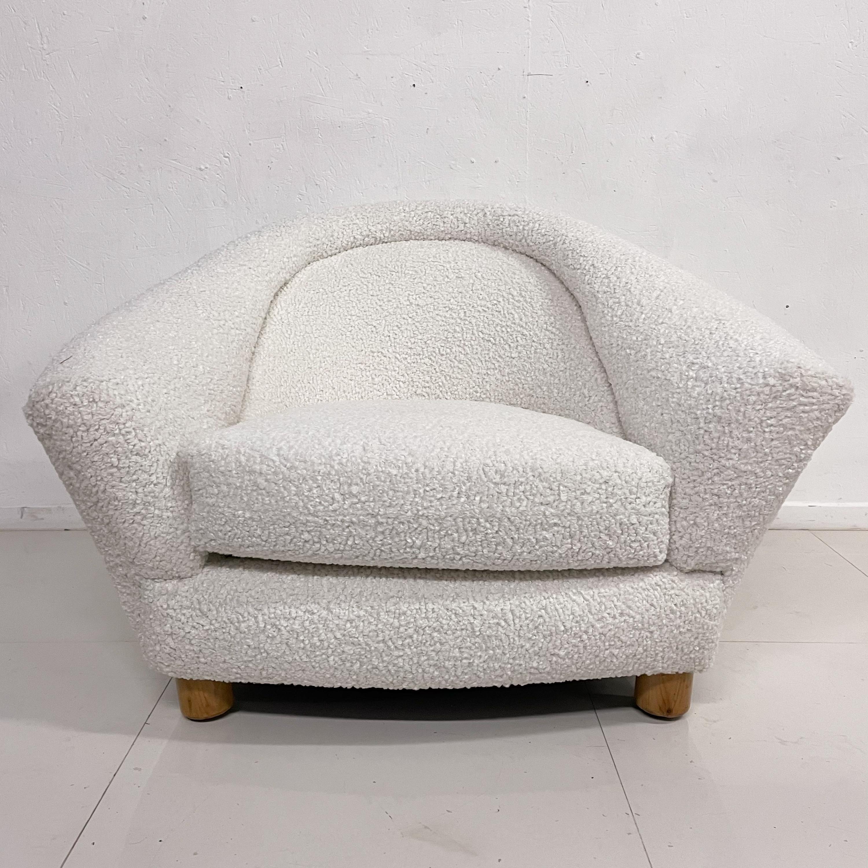 Mid-Century Modern 1970s Modern French Plush Polar Bear White Lounge Chairs