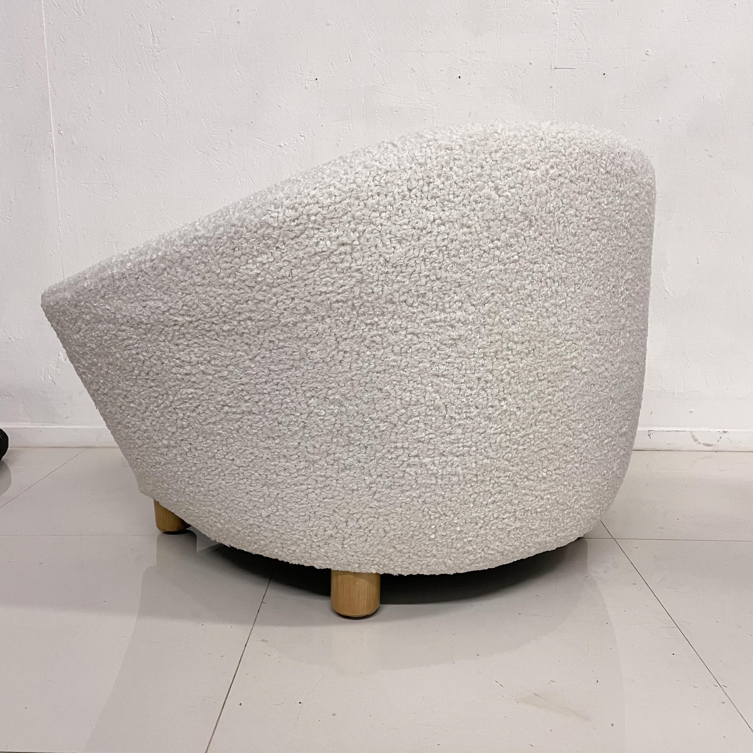 1970s Modern French Plush Polar Bear White Lounge Chairs 1