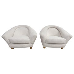 1970s Modern Plush Polar Bear Dreamy White Ivory Lounge Chairs 