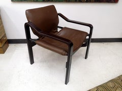 Set of Two Mid-Century Plywood Leather Arm Chairs, 1970s