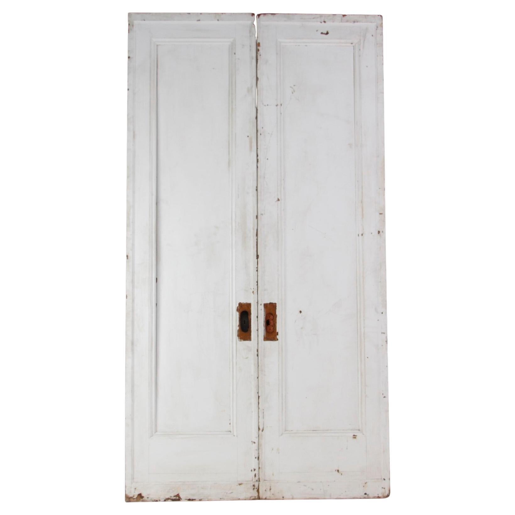Set of Pocket Doors w/ Dark Tone Wood & One Side Painted White