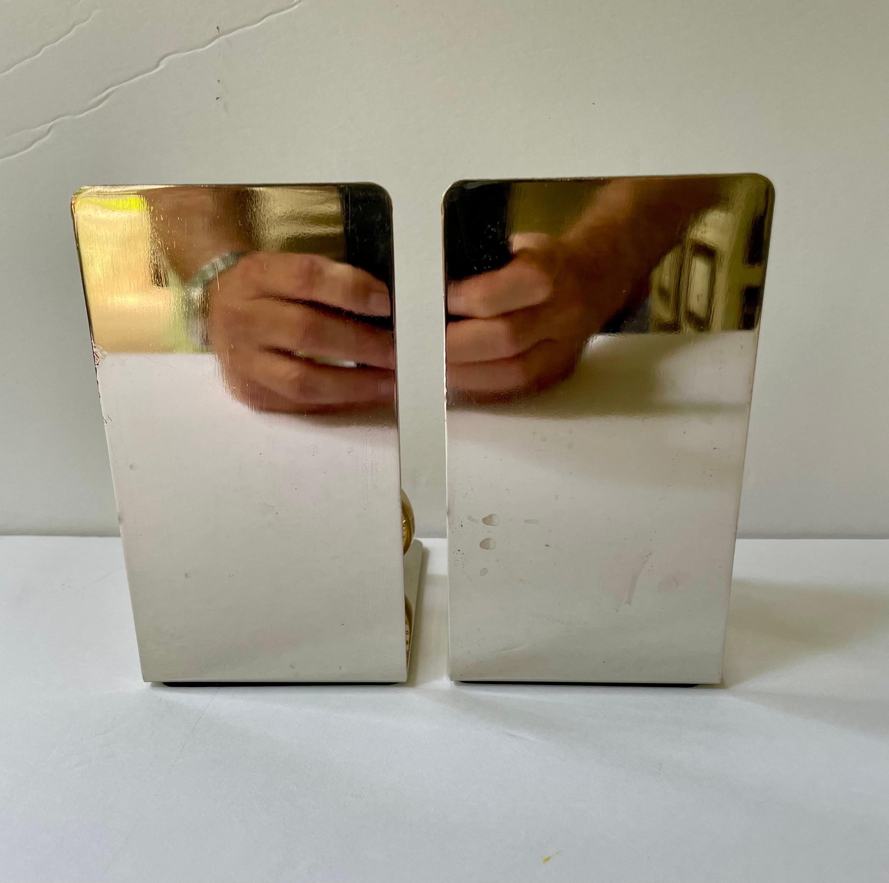Mid-Century Modern Set of Polished Brass and Chrome Tennis Racket Bookends For Sale