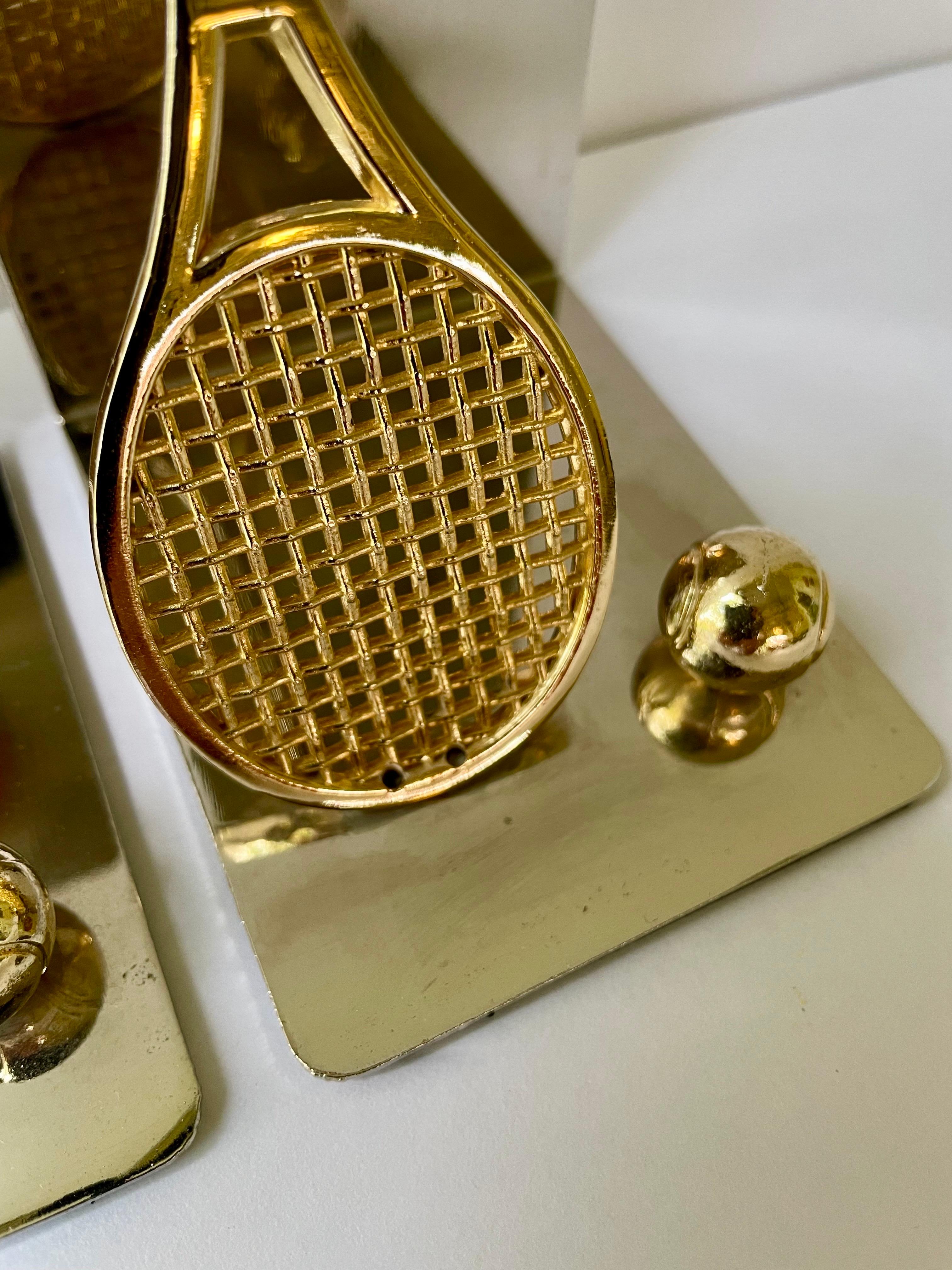 Set of Polished Brass and Chrome Tennis Racket Bookends For Sale 1