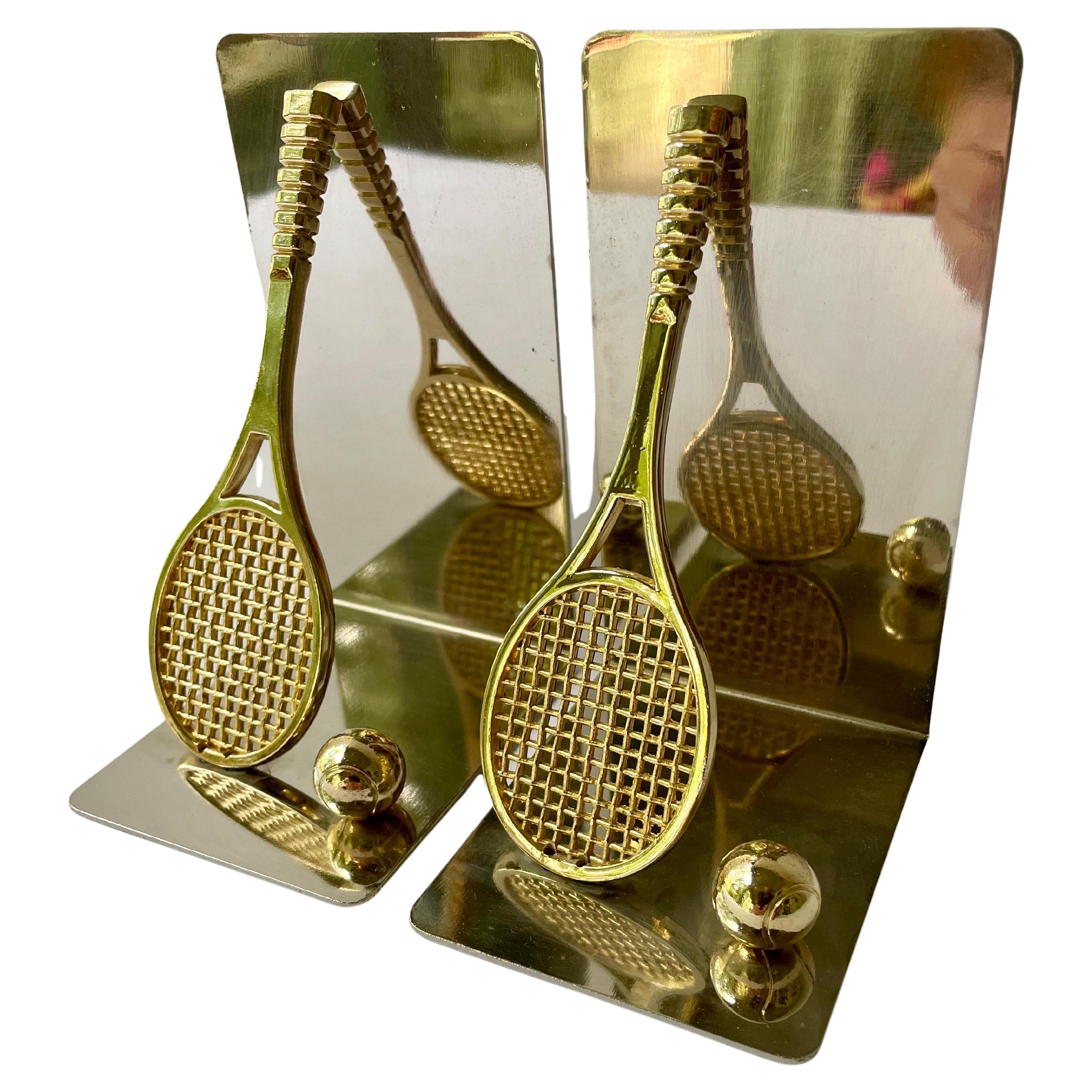 Juego de Sujetalibros Raqueta de Tenis de Latón Pulido y Cromado