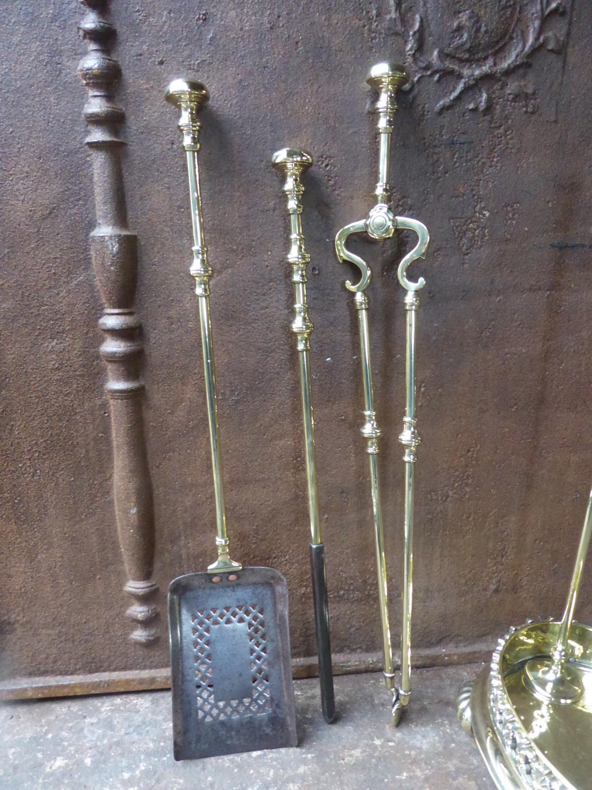 Set of Polished Brass Fireplace Tools, Victorian Companion Set, 19th Century 6