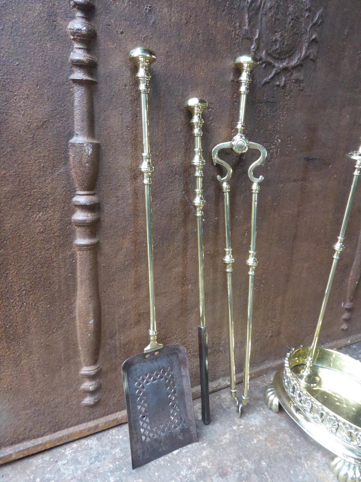 Set of Polished Brass Fireplace Tools, Victorian Companion Set, 19th Century 7