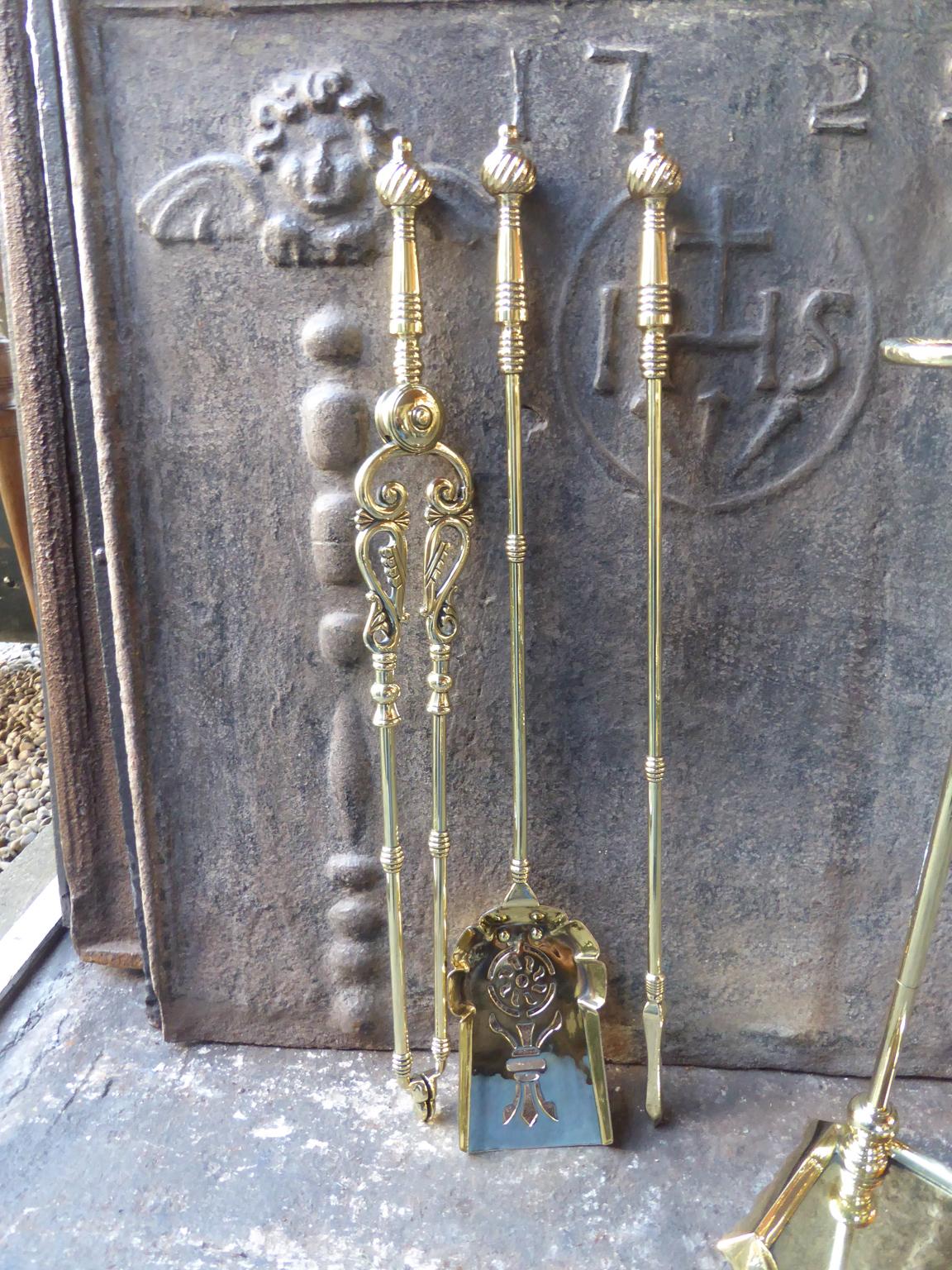 Set of Polished Brass Fireplace Tools, Victorian Companion Set, 19th Century 7