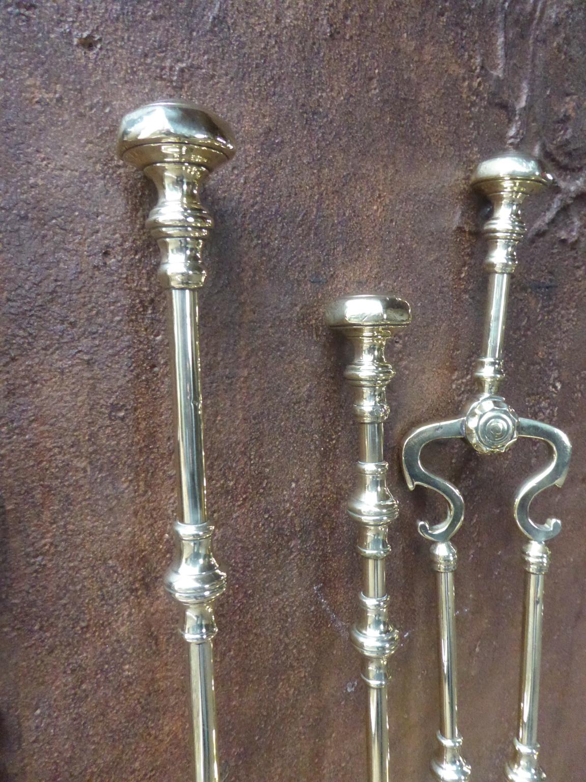 Set of Polished Brass Fireplace Tools, Victorian Companion Set, 19th Century 8
