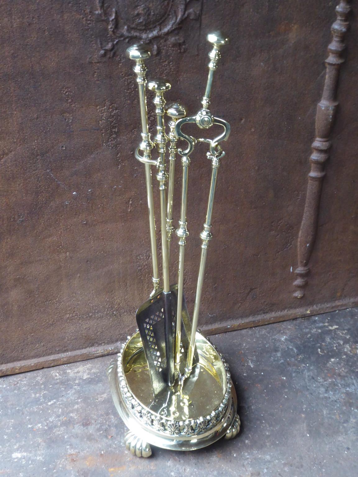 Set of Polished Brass Fireplace Tools, Victorian Companion Set, 19th Century In Good Condition In Amerongen, NL