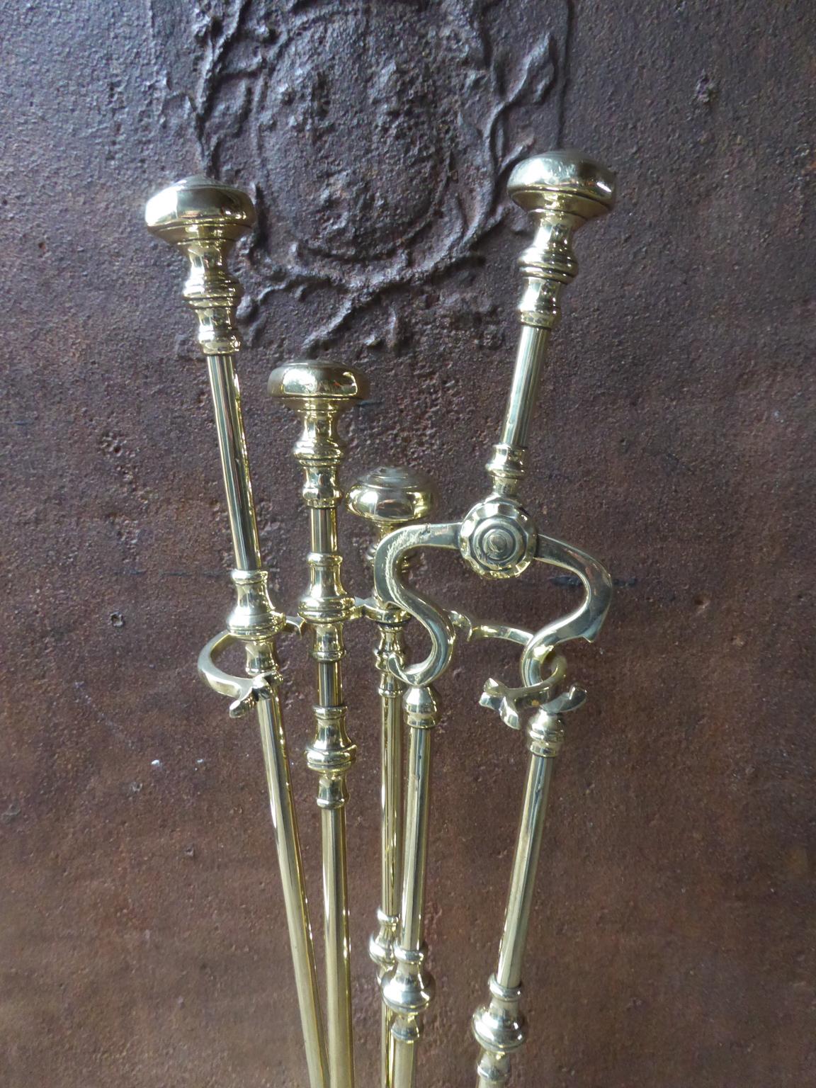 Set of Polished Brass Fireplace Tools, Victorian Companion Set, 19th Century 2