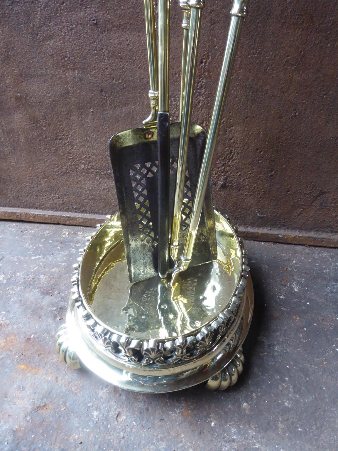 Set of Polished Brass Fireplace Tools, Victorian Companion Set, 19th Century 3